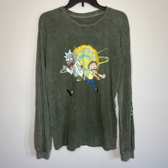 Rick & Morty Casual Green Crewneck Long Sleeve Graphic Print Pullover T-Shirt - Picture 5 of 9